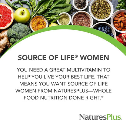 Natures Plus Source of Life Women - 120 Tablets, Pack of 2 - Multi-Vitamin & Mineral Supplement - with Iron, Calcium, Folate & Lutein - Gluten Free, Vegetarian - 120 Total Servings