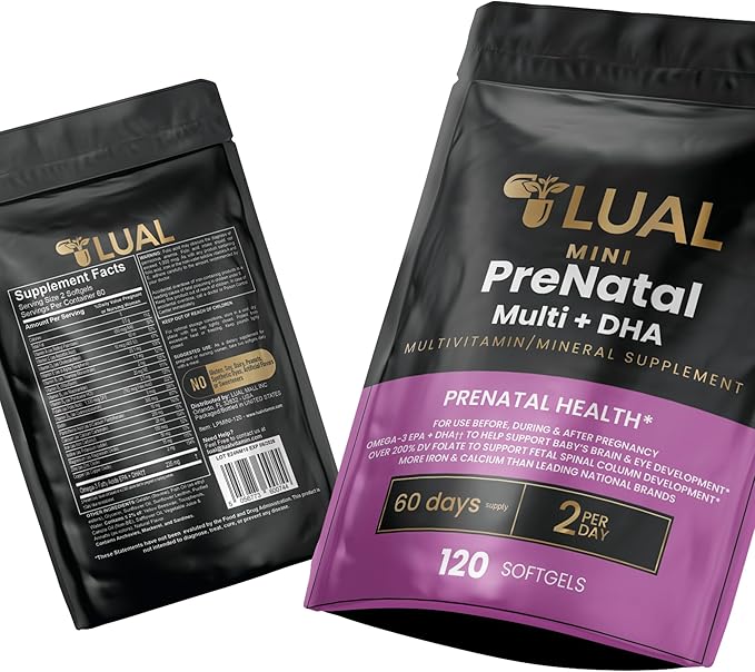 LUAL Mini Prenatal Vitamin with DHA & Folate | Prenatal Care with DHA for Expectant Mothers Multivitamin for Pregnant Women 120 Soft Gels