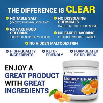 Dr. Berg Zero Sugar Hydration Keto Electrolyte Powder - Enhanced w/ 1000 mg of Potassium & Real Pink Himalayan Salt (NOT Table Salt) - Tangerine Flavor Hydration Drink Mix Supplement - 50 Servings