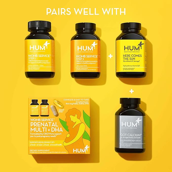 HUM Womb Service Prenatal & Postnatal Vitamins Combo Pack - OBGYN Formulated Vegan Prenatal Vitamins - Clean Daily Pre-to-Post Pregnancy Support with Choline