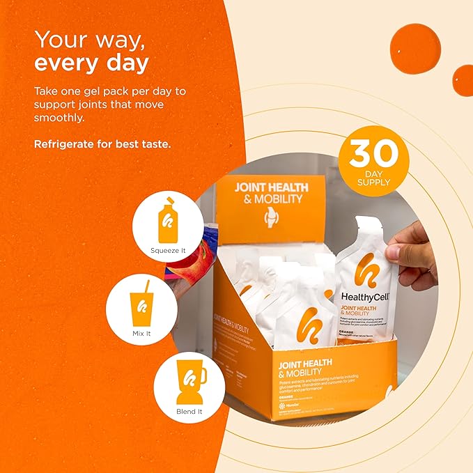 Healthycell Joint Health & Mobility - Glucosamine Chondroitin Joint Support Supplement with Curcumin and Hyaluronic Acid for Joint Comfort, Flexibility, Relief - Maximum Absorption - 30 Gel Packs