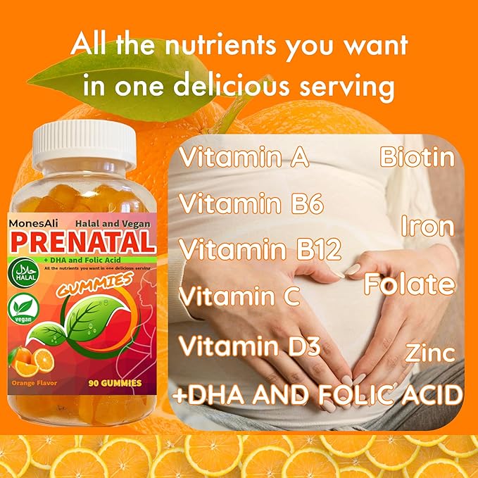 Supplemens, Halal Prenatal Vitamins for Women, Womens Multivitamin Gummy, Prenatal Gummies, Vitamins with Iron DHA Folate and folic Acid, Vegan Prenatal Vitamins, Pregnancy Must Haves