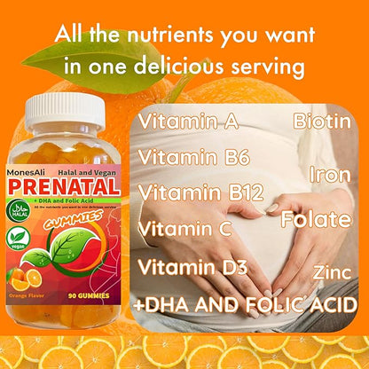 Supplemens, Halal Prenatal Vitamins for Women, Womens Multivitamin Gummy, Prenatal Gummies, Vitamins with Iron DHA Folate and folic Acid, Vegan Prenatal Vitamins, Pregnancy Must Haves