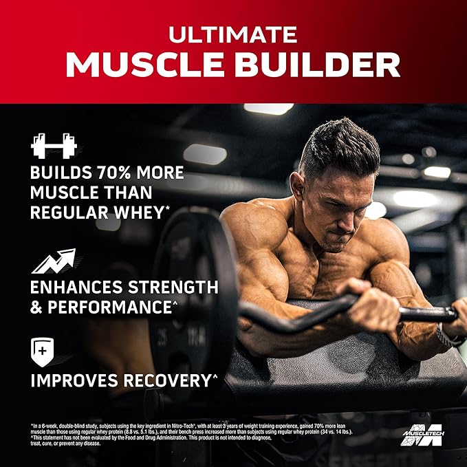 Muscletech Whey Protein Powder (Vanilla Cream, 10 Pound) - Nitro-Tech Muscle Building Formula with Whey Protein Isolate & Peptides - 30g of Protein, 3g of Creatine & 6.8g of BCAA