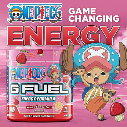 G Fuel ONE Piece Human-Human Energy Drink Powder, Pre Workout Caffeine Powder, Energy Powder Drink Mix for Gaming, Sugar Free Focus Amino, Vitamin + Antioxidants, 3.7oz (Cotton Candy, 15 Servings)