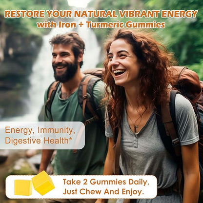NEVISS Vegan Iron Gummy Vitamins for Women & Men - Carbonyl Iron 25 mg Vitamin C, A, B6, B12, Folate & Turmeric Extract 600 mg - Iron Supplement for Energy, Immune & Red Blood Cell Support, 120Cts