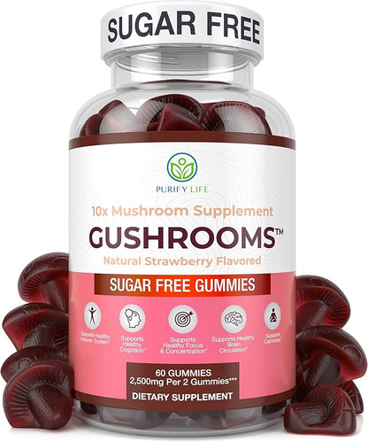 Sugar-Free Mushroom Complex Gummies - Potent 10x Mushroom Supplement with Lions Mane, Chaga, Reishi, Cordyceps (2500mg) Natural Stress Support Calm Gummies, Nootropic Focus Gummies, No Sugar or Pills