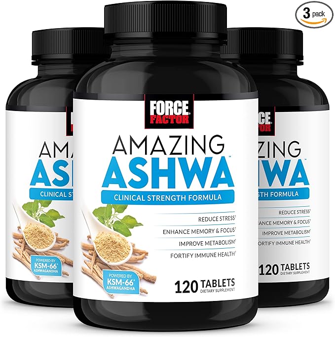 FORCE FACTOR Amazing Ashwa for Stress Relief, Memory, Focus, and Immune Support Health, Ashwagandha Supplement with KSM-66 Ashwagandha for Stress, Vitamins, Minerals, and Antioxidants, 360 Tablets