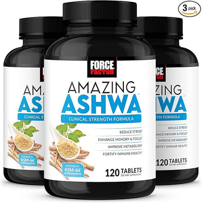 FORCE FACTOR Amazing Ashwa for Stress Relief, Memory, Focus, and Immune Support Health, Ashwagandha Supplement with KSM-66 Ashwagandha for Stress, Vitamins, Minerals, and Antioxidants, 360 Tablets