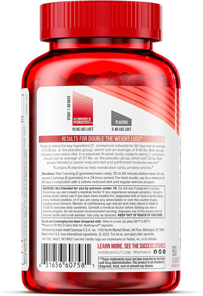 Hydroxycut Gummies - 99% Caffeine Free - Metabolize Carbs, Proteins & Fats - Includes 15 Essential Vitamins & Minerals - for Women & Men