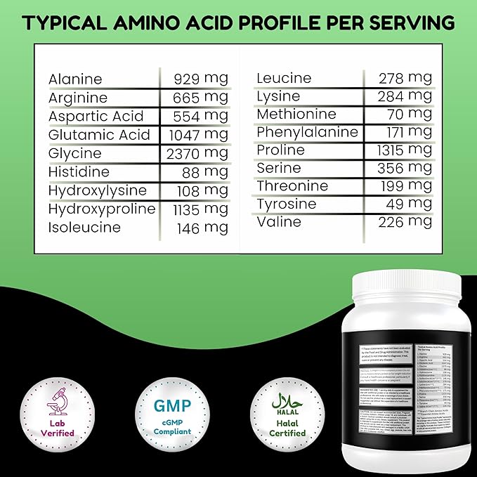 Halal & Grass Fed Collagen Peptides Powder 1 lb. 16oz Unflavored Hydrolyzed Collagen Peptides Powder Type I & Type III for Hair, Skin, Nails & Joints | Keto & Paleo Friendly | Sugar & Gluten Free