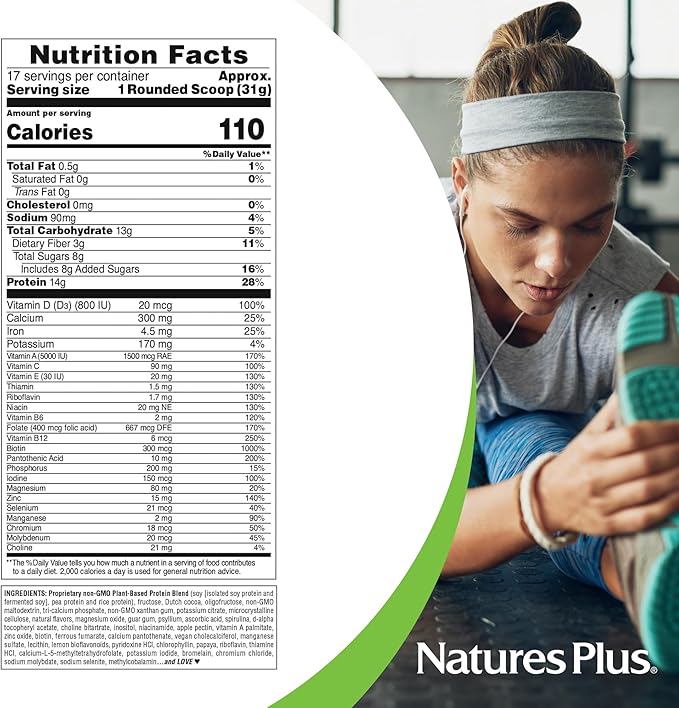 Natures Plus SPIRU-TEIN - Chocolate Peanut Butter - 1.2 lbs, Spirulina Protein Powder - 17 Servings