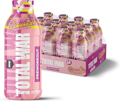 REDCON1 Total War Ready to Drink Preworkout, Pink Lemonade - 350mg of Fast Acting RTD Caffeine - Beta Alanine + Citrulline Malate for Increased Pump - Keto Friendly Workout Drink (12 Servings)