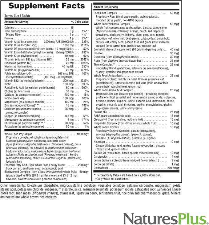 Natures Plus Ultra Source of Life No-Iron Multivitamin - 180 Tablets - Supports Immune Health, Energy & Overall Well-Being - with Lutein & Vitamin D3 - Vegetarian & Gluten Free - 60 Servings