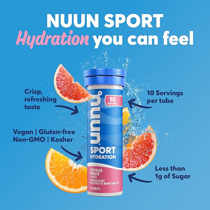 Nuun Sport Electrolyte Tablets - Dissolvable in Water, Citrus Fruit, 5 Essential Electrolytes for Hydration, 1g Sugar Drink Mix, Vegan, Non-GMO, 8 Pack (80 Total Servings)