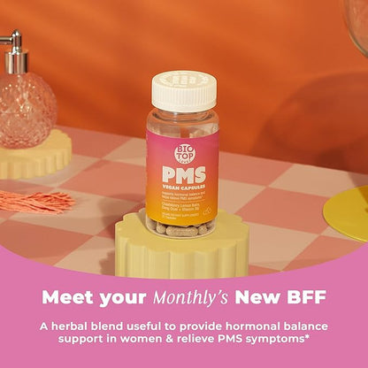 PMS Support Supplement for Women & PMS Relief, Hormone Balance & Menstrual Period Relief for Cramps, Bloating & Mood Swings with Chasteberry, Vitamin B6, Lemon Balm, Dong Quai, 30 Count