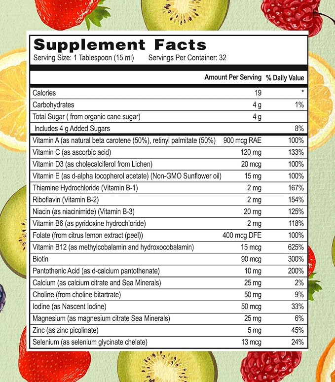 Go Healthy Kids Liquid Multivitamin - Vegan Vitamin Supplement Supports Children's Growth, Development & Immune Function, Ages 1 & Up, Delicious Fruit Flavor - 32 Servings