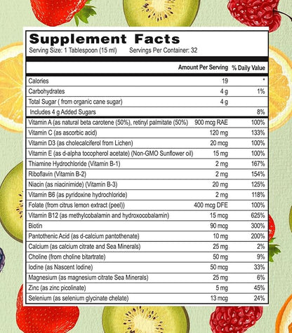 Go Healthy Kids Liquid Multivitamin - Vegan Vitamin Supplement Supports Children's Growth, Development & Immune Function, Ages 1 & Up, Delicious Fruit Flavor - 32 Servings