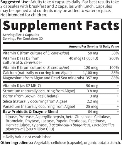 Garden of Life Raw Calcium Supplement for Women and Men - Vitamin Code Made from Whole Foods with Magnesium, K2, Vitamin D3 and Vitamin C, for Bone Strength, Probiotics for Digestion, 120 Capsules