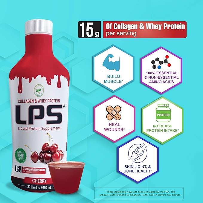 Nutritional Designs LPS Liquid Collagen & Whey Protein Supplement - Non-GMO Drink, Sugar-Free - Promotes Healthy Skin & Hair for Men & Women, Grape, Single Serve (25 Packets)