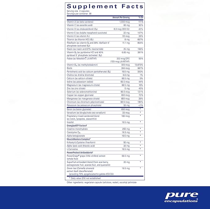 Pure Encapsulations Athletic Nutrients | Multivitamin/Mineral Complex for Exercise Performance and Training* | 180 Capsules