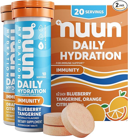 Nuun Hydration Immunity Electrolyte Tablets With 200mg Vitamin C, Blueberry Tangerine + Orange Citrus Flavors, 5 Essential Electrolytes for Hydration, Vegan, Non-GMO, 2 Pack (20 Servings)