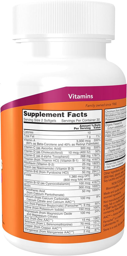 NOW Foods Supplements, Liquid Multi Gels with Lutein and Lycopene, plus Flax Seed Oil, 60 Softgels