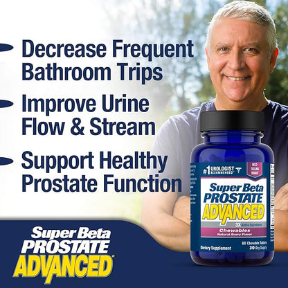 Super Beta Prostate Advanced Chewables - Prostate Support Supplement for Men's Health (180 Chews, 3-Pack)