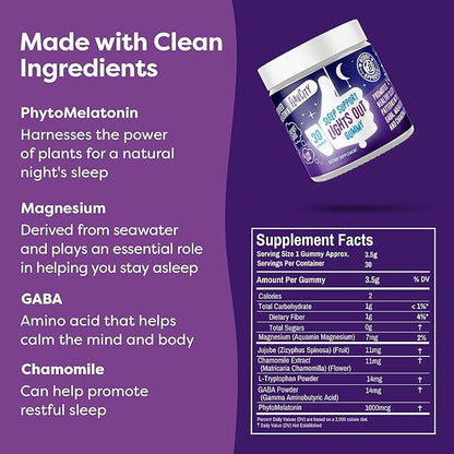 FlavCity Melatonin Sleep Gummies for Adults, Lights Out Gummy - Chewable Sleep Support Supplement with Plant-Based GABA, Magnesium & Chamomile for Deep & Restful Bedtime, 30-Day Supply