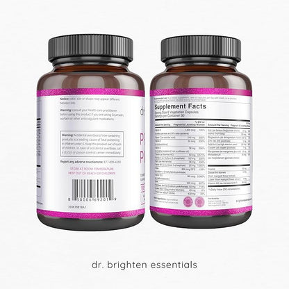 Dr. Brighten Prenatal Plus - Women’s Formulation, Active B Vitamins, Minerals, Antioxidants for Pregnant or Nursing Mothers, Non-GMO Vegan, No Gluten, No Soy - 180 Capsules