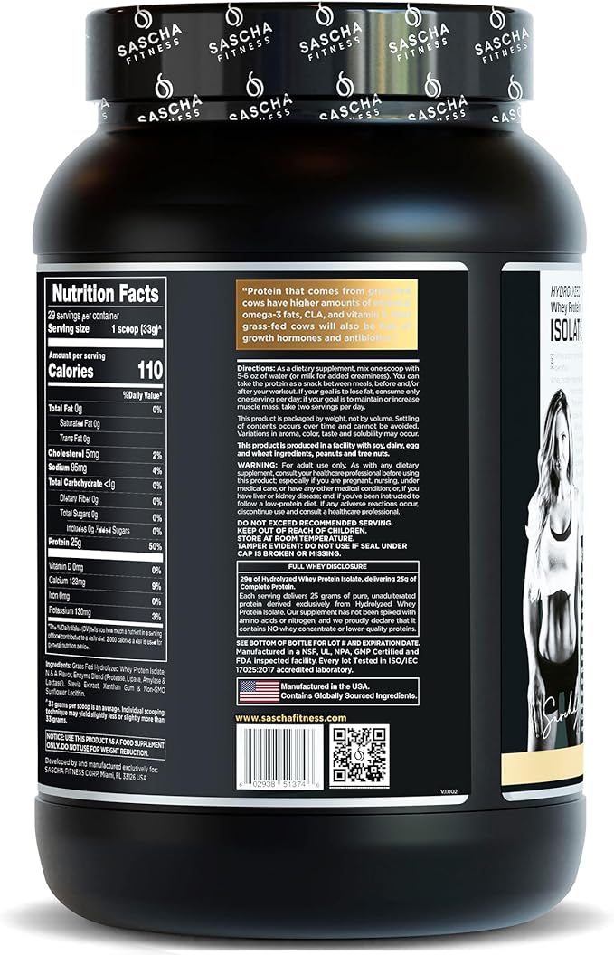 SASCHA FITNESS Hydrolyzed Whey Protein Isolate,100% Grass-Fed (2.11 Pounds) (Caramel Flavor)
