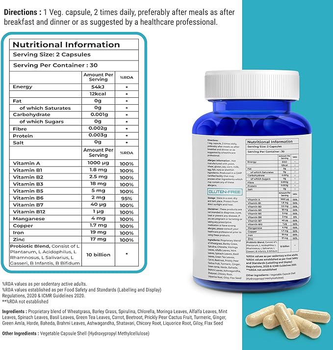 Biovitalia Multivitamins + Probiotics Dietary Supplement for Men & Women | Immunity Booster Helps Improve Digestion and Absorption of Nutrients - 60 Veg Cap