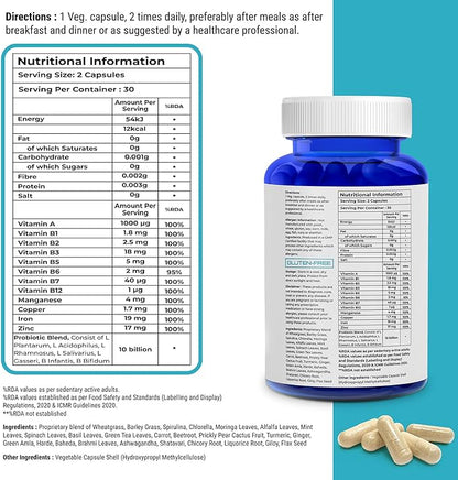 Biovitalia Multivitamins + Probiotics Dietary Supplement for Men & Women | Immunity Booster Helps Improve Digestion and Absorption of Nutrients - 60 Veg Cap