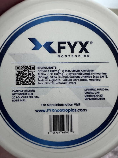 FYX Caffeine Nootropic Pouches (Spearmint) – Clean Energy & Focus with Alpha-GPC, L-Tyrosine & L-Theanine – Brain Supplement 60mg Caffeine Pouches – Sugar-Free Alpha Nootropic Pouches – 20-Pack