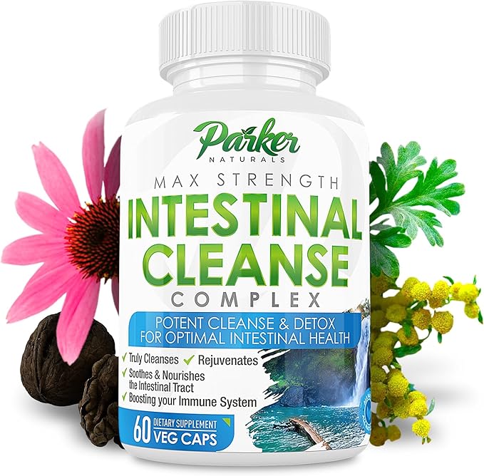 Intestinal Cleanse for Adults, Extra Strength Intestine Cleanser and Detox with Black Walnut Hull, Wormwood, and Echinacea, 60 Daily Cleanse Capsules