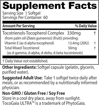 Doctor's Best Vitamin E Tocotrienols contains TocoGaia ULTRA™ bioenhanced full spectrum vitamin E complex, 60 Count