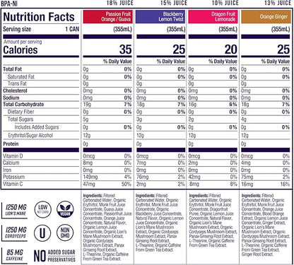 Odyssey Elixir Functional Beverage - Adaptogen Drink with Lions Mane, Cordyceps, L Theanine & Green Tea Caffeine - for Cognition, Energy & Mood Boost - 0 Added Sugar - Variety Pack - 12 Fl oz, 12 Pack