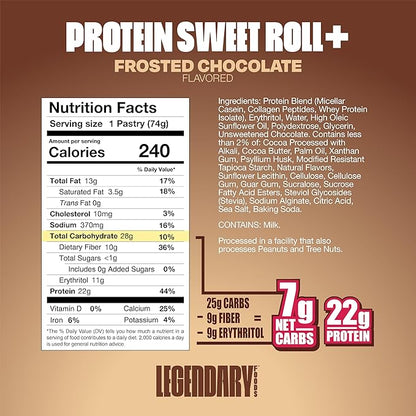 Legendary Foods 22 gram High Protein Sweet Roll+ Bars Premium Boosted - Low Carb Meal Replacement Snack Bar - 10 Gluten Free Protein Snacks - Healthy Keto Snack Box - Low Sugar Diabetic Friendly