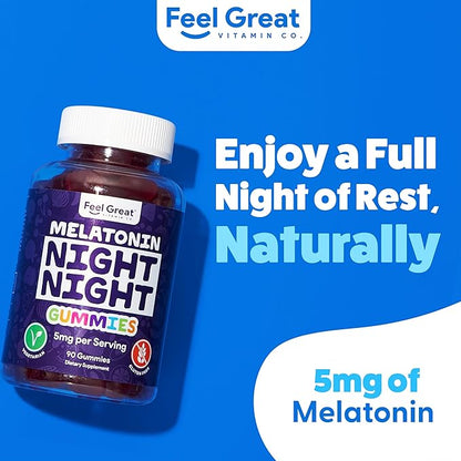 Feel Great Adult Melatonin Gummy | Strawberry Flavored Vegan Gummy| Melatonin 5 MG | Sleep Aid for Adults | 45 Day Supply