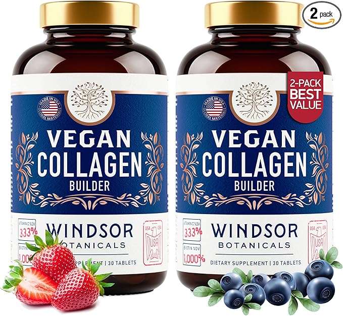 Plant-Based Collagen Booster - Vegan Collagen Supplements for Women and Men Smooth Wrinkles, Strengthen Skin, Hair, Nails, and Joints - 2-Pack - 60 Non-GMO, Gluten-Free Vegetarian Collagen Pills