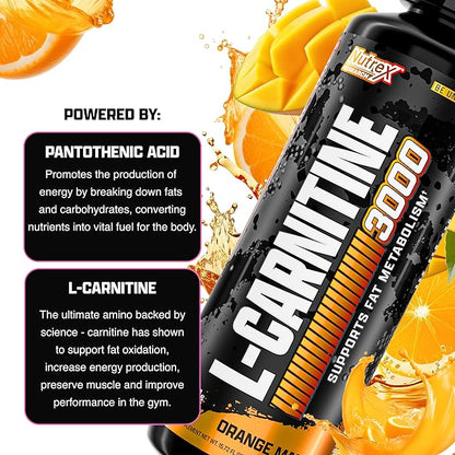 Nutrex Research Liquid Carnitine 3000 | Premium Liquid Carnitine, Fat Loss Support | Orange Mango |16 Fl Oz