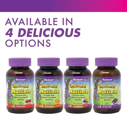 Bluebonnet Nutrition Rainforest Animalz Whole Food Based Multiple Chewable Tablet, Kids Multivitamin & Mineral, Vitamin C, D3, Iron, Gluten Free, Milk Free, Kosher, 180 Chewable Tablets, Orange Flavor