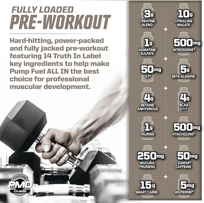 PMD Sports Pump Fuel All in Insanity - Ultimate Muscle Pump Supplement & Pre Workout Powder - Maximum Energy and Focus with Premium Creatine, Beta Alanine & More -Surgin’ Cherry Slush (20 Servings)