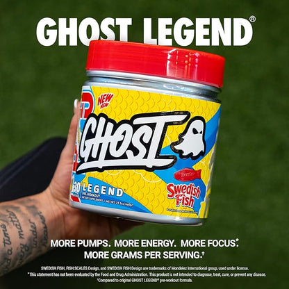 GHOST Legend V4 Pre-Workout Powder, Swedish Fish - 30 Servings – Pre-Workout for Men & Women with Caffeine, Choline, L-Citrulline, & Beta Alanine for More Pumps, Energy & Focus - Vegan Friendly
