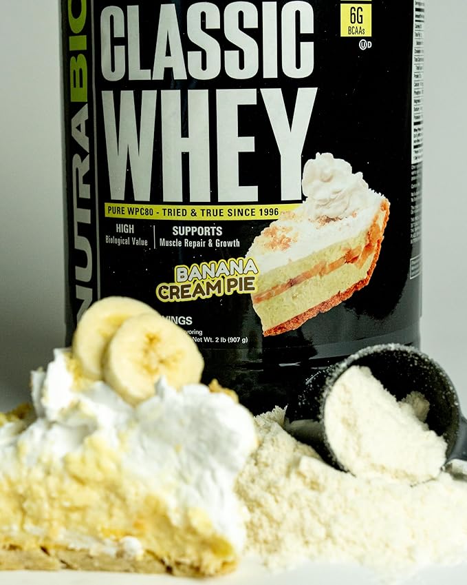NutraBio Classic Whey Protein Powder- 25G Protein Per Scoop - Full-Spectrum Amino Acid Profile - No Fillers, Artificial Colors, Preservatives - (Banana Cream Pie, 5 Pounds)