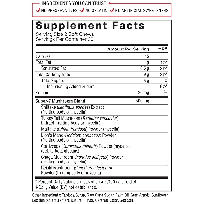 FORCE FACTOR Modern Mushrooms Soft Chews, Mushroom Supplement with Lions Mane, Turkey Tail, & Cordyceps to Support Energy, Immunity, & Digestion, Cinnamon Roll, 120 Soft Chews, 2-Pack