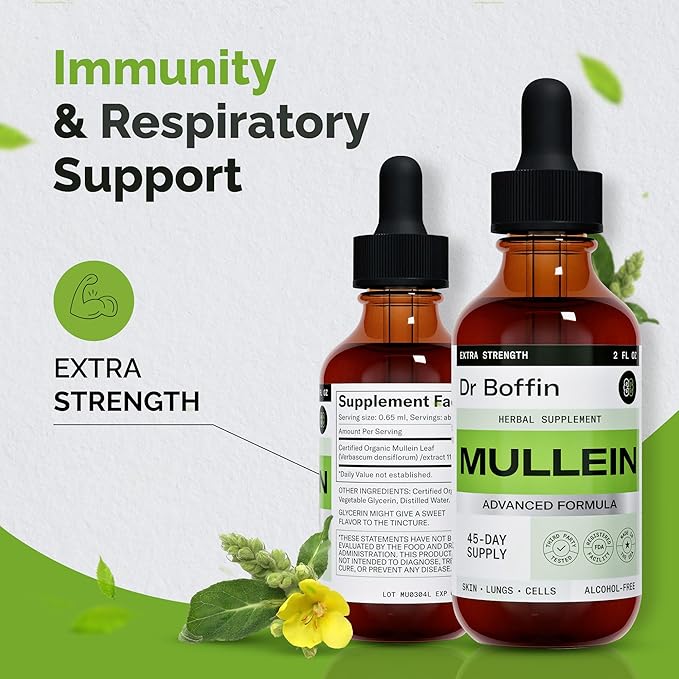 Mullein Leaf Liquid Extract 2 Fl Oz (Pack of 2) - Extra Strenght | Advanced Formula - Natural Supplement Liquid Tincture - Lung Cleanse and Detox - Respiratory Health and Immune Support Drops