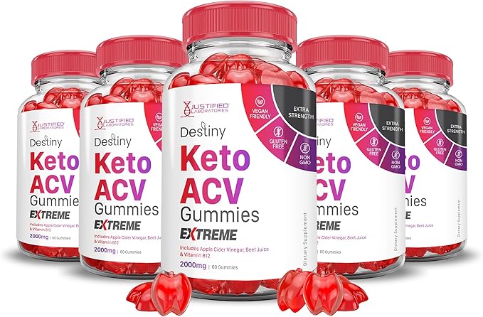 (5 Pack) Destiny Keto ACV Gummies Extreme 2000MG Destiny Keto Gummies Advanced Formula Apple Cider Vinegar with Pomegranate Beet Juice Powder B12 Vegan Non GMO 300 Gummys