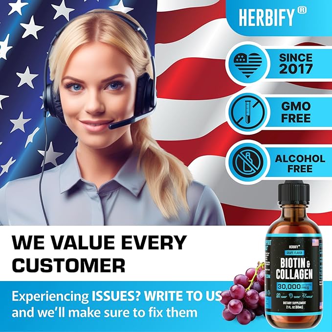 Liquid Collagen & Biotin - Hair Growth Supplement - Hair Skin and Nails Vitamins - Joint Health Supplement - Made in USA - Hair Growth for Women - Natural Liquid Collagen for Women and Men 2 Fl Oz