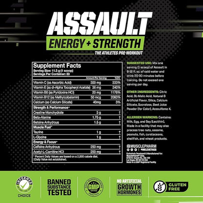 Muscle Pharm Assault Energy & Strength Pre Workout Powder for Men & Women with Beta Alanine, Caffeine, Creatine & Betaine Anhydrous, Pre-Workout Supplements, 30 Servings, Watermelon Flavor